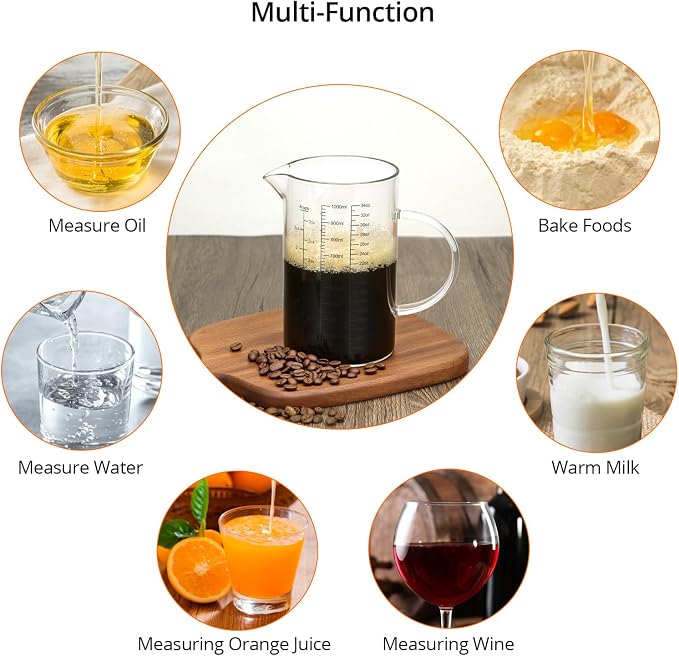 QWORK 34OZ/1000ML Glass Measuring Cup, 4 Cups Multi-Purpose Kitchen Tool - Image 5