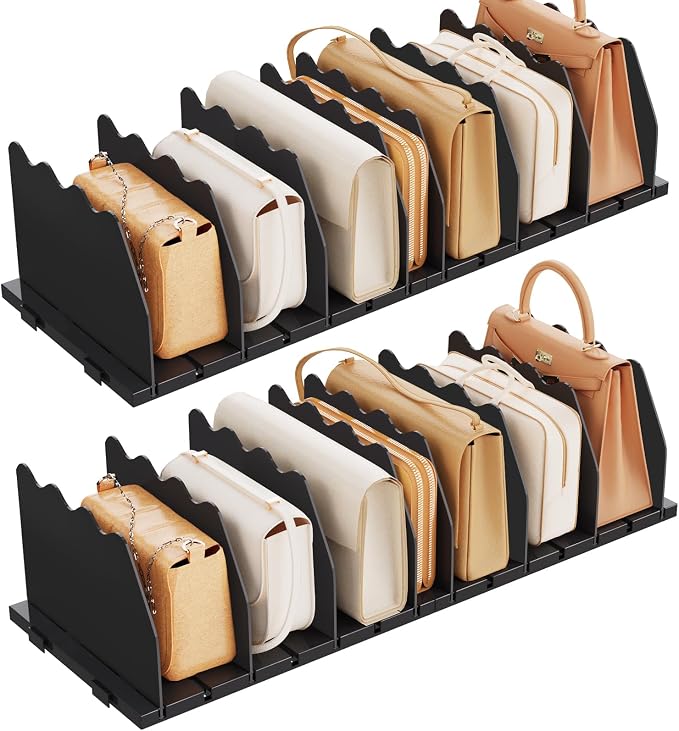SPACEKEEPER Shelf Divider for Closet, 2 Pack Adjustable Purse Organizers by SPACEKEEPER