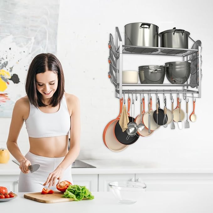 VyGrow 28 Inch Pot Rack Wall Mounted, 2 Tier Pots and Pans Organizer - Image 6