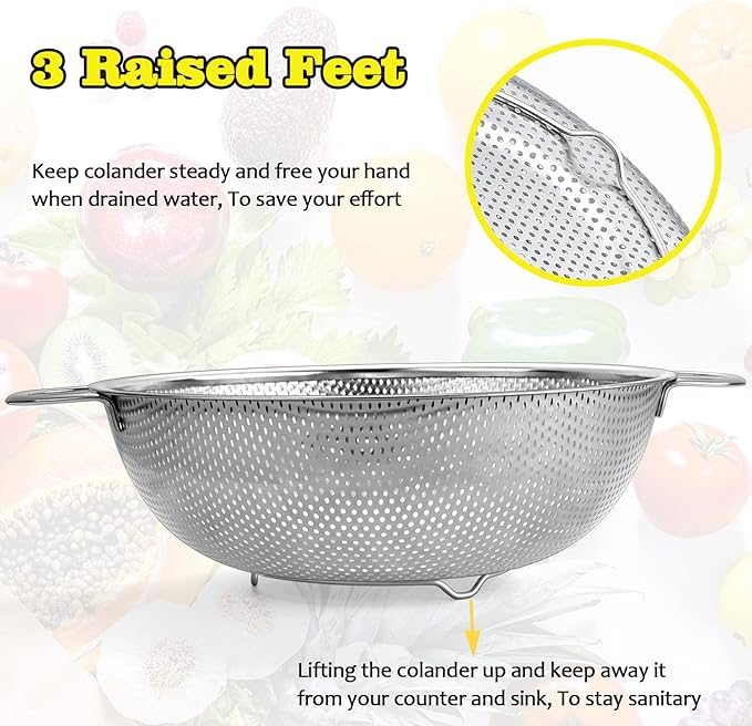 P&P CHEF Stainless Steel Colander, Micro-Perforated Food Strainer - Image 4