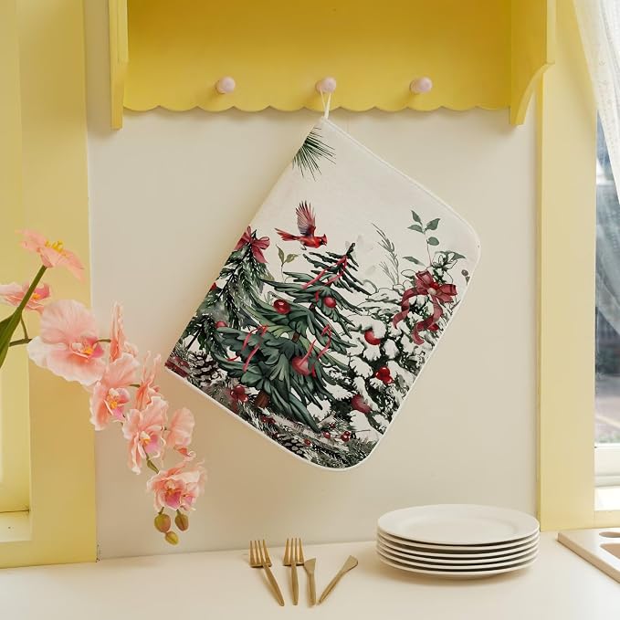 Christmas Dish Drying Mat 18 x 24 inch Winter Christmas Tree Pine Trees - Image 5