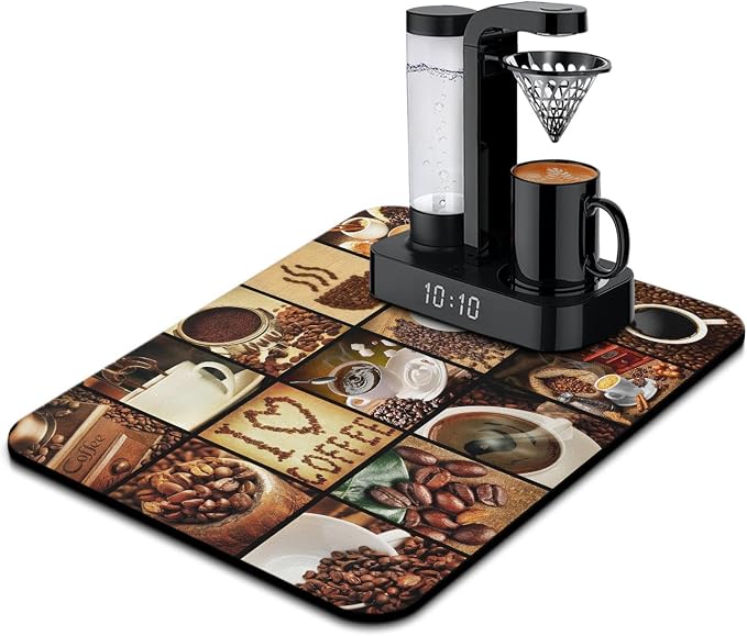 Coffee Bar Mat Accessories for Countertop Super Absorbent Anti-Slip Silicone by Kuyig+Home