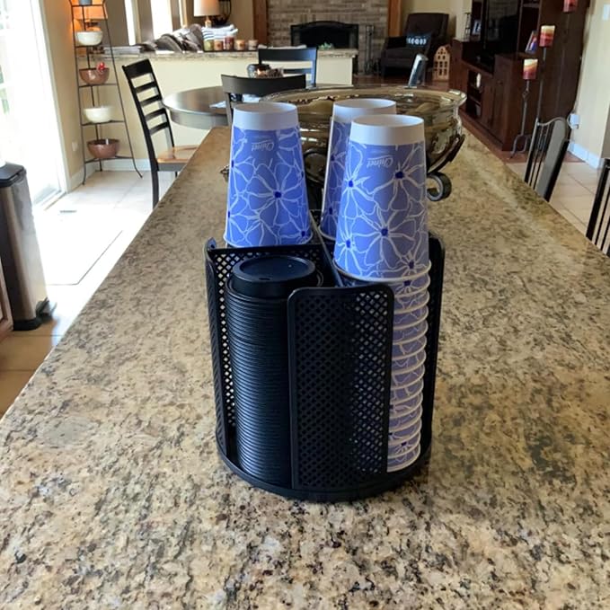 Coffee Cup Dispenser, Disposable Paper Cup and Lid Holder 360° Rotatable - Image 3