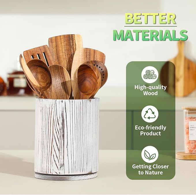 Wooden Utensil Holder, 360°Rotating 7.3'' Large Utensil Holder - Image 5