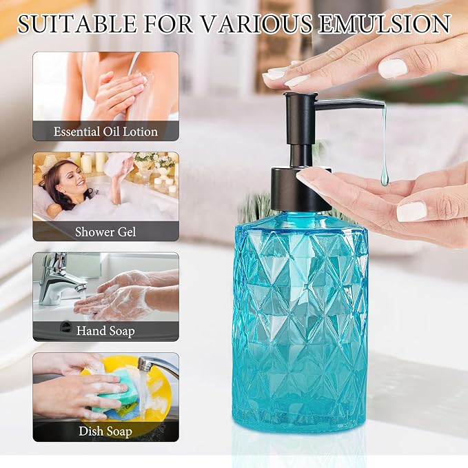 Clear Ocean Blue Glass Soap Dispenser - Image 3