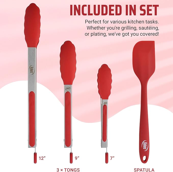 Kaluns Kitchen Tongs for Cooking Grilling Set of 4, BBQ Grill Tongs - Image 2