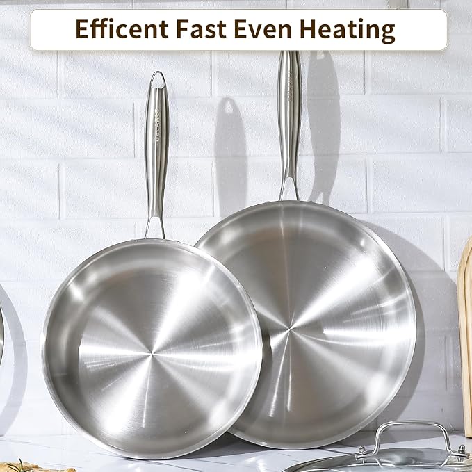DELARLO Tri-Ply Stainless Steel Pan, 18/10 Frying Pan, Oven Safe Up to 600°F - Image 4