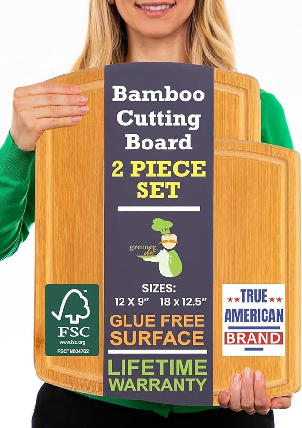 Extra Large Bamboo Cutting Board Set of 2 – Wood Cutting Boards by GreenerChef