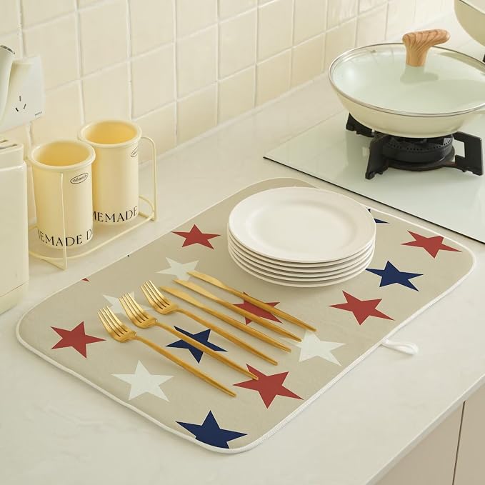4th of July Dish Drying Mat 18 x 24 inch Independence Day Blue Red White Stars - Image 4