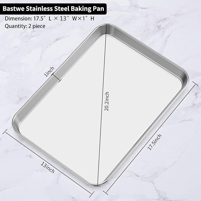 Baking Sheet Set of 2, Bastwe 18 inch Commercial Grade Stainless Steel Baking - Image 7