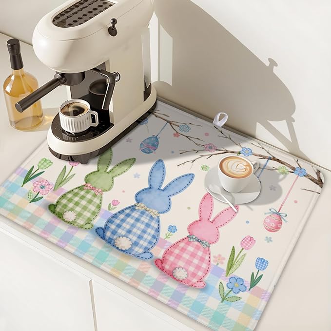 Easter Bunny Dish Drying Mat for Kitchen Counter 18 x 24 Inch Rabbit Eggs Dish - Image 7