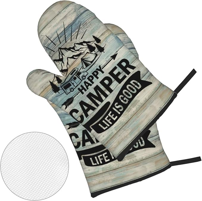 Happy Camper Oven Mitts and Pot Holders Sets of 4, Resistant Hot Pads - Image 2