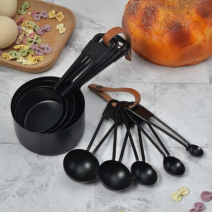 9PCS Black Stainless Steel Measuring Cups and Spoons Set, Heavy Duty Measuring - Image 8