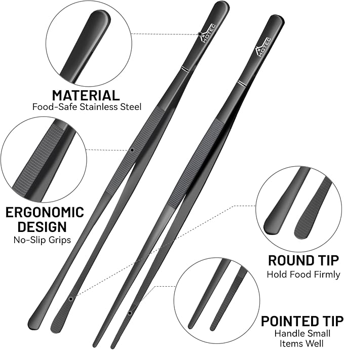HOTEC Kitchen Tweezers Tongs Stainless Steel Professional Chef Tweezers - Image 5
