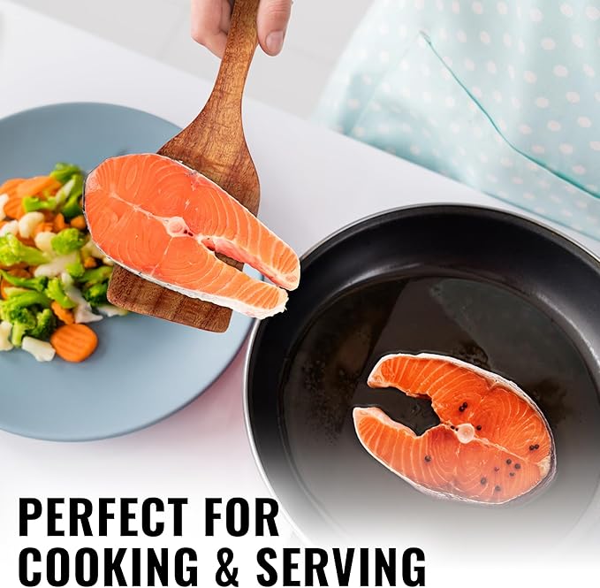 Zulay Kitchen Teak Wood Slotted Spatula – Durable & Heat-Resistant Cooking - Image 5