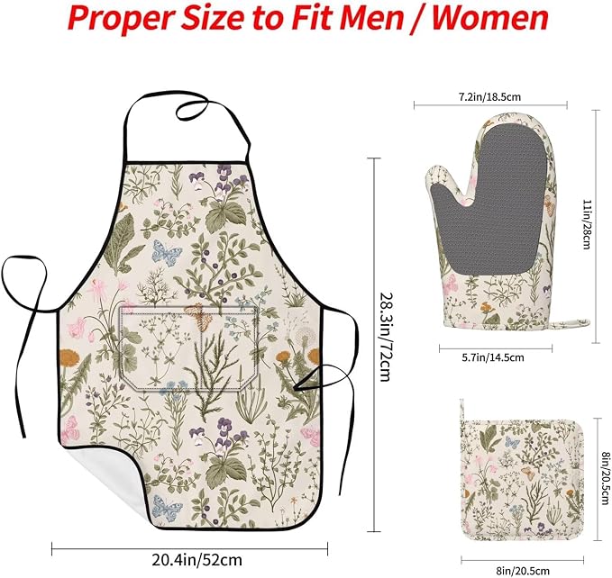 Vintage Wildflower Herbs Floral Rustic Butterfly Oven Mitts Pot Holders Cooking - Image 2