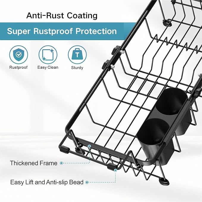 iSPECLE Small Sink Dish Drying Rack, 9.1" W Expandable Compact Rust Resistant - Image 7