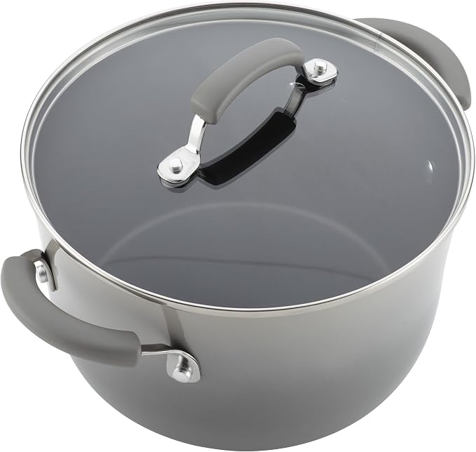 Rachael Ray Brights Nonstick Cookware Pots and Pans Set, 14 Piece, Sea Salt Gray - Image 8