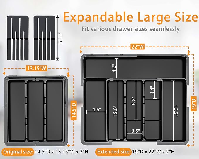 Large Utensil Drawer Organizer for Kitchen, Expandable Silverware Organizer - Image 2