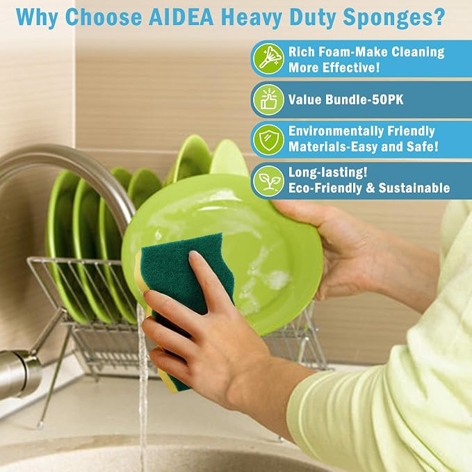 AIDEA Sponges Kitchen, 50 Pack Heavy Duty Dish Sponge, Cleaning Dish Scrubber - Image 4