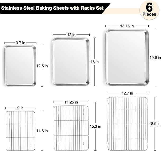 TeamFar Baking Sheet with Rack Set, 19.6/16/12.5 Inch Stainless Steel Cookie - Image 2