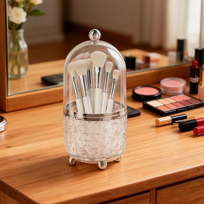 Makeup Brush Holder with Lid, Cosmetic Tools Organizer with Cover, 360° - Image 2