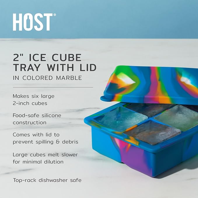 Host Ice Cube Tray with Lid, Makes 6 Large 2" Cubes, Durable Silicone Trays - Image 2