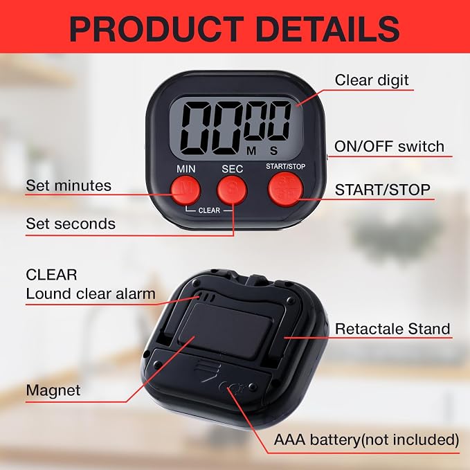 Leumoi 24 Pcs Digital Kitchen Timers Magnetic Back Timers Bulk Large Screen - Image 3