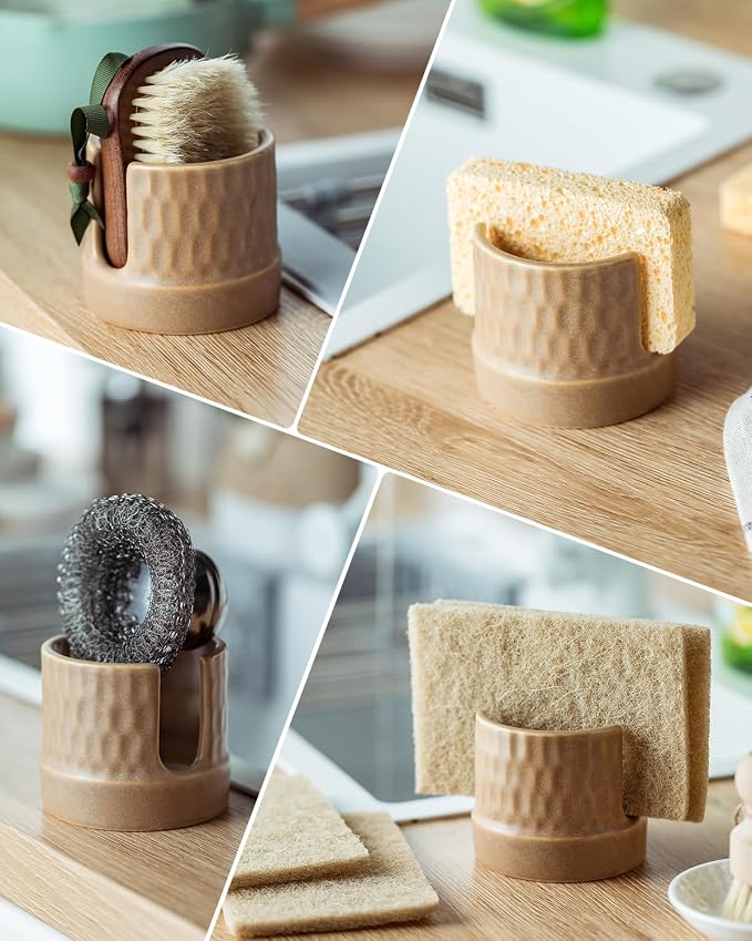 Zoeeker Sponge Holder for Kitchen Sink, Ceramic Sink Caddy Scrub Sponge Tray - Image 6