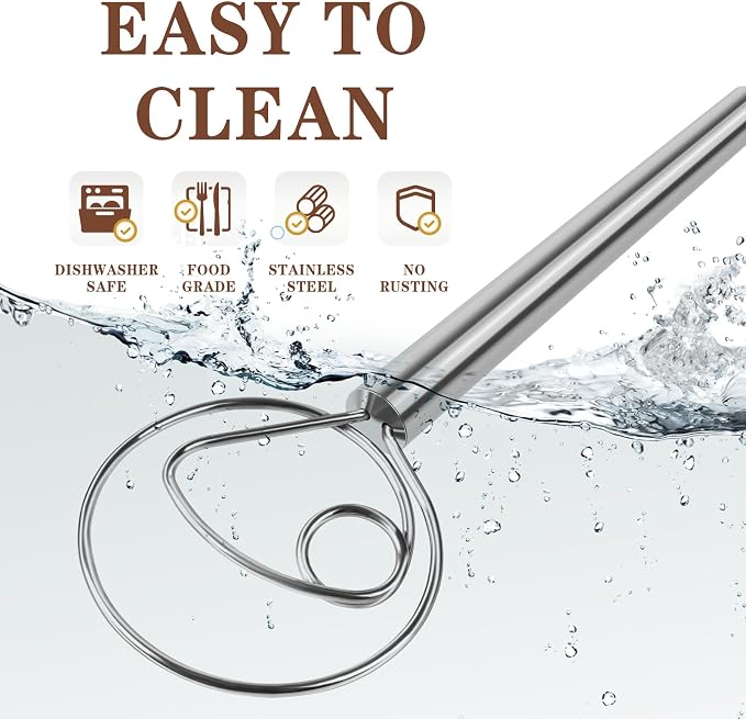 TEEVEA Danish Dough Whisk Stainless Steel Hook Dutch Bread Mixer - Image 7