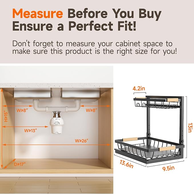 Sevenblue 2 Packs Under Sink Organizer, Height Adjustable 2 Tier Under Kitchen - Image 6