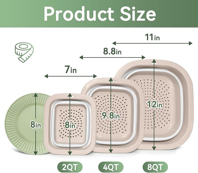3 Sets 2 in 1 Collapsible Colander and Sink Basin - Image 3