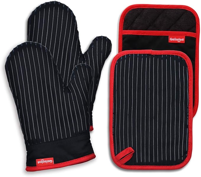 Oven Mitts and Pot Holders Set, Cooking Mitts, Heat Resistant Cooking Mitts and by Coziselect
