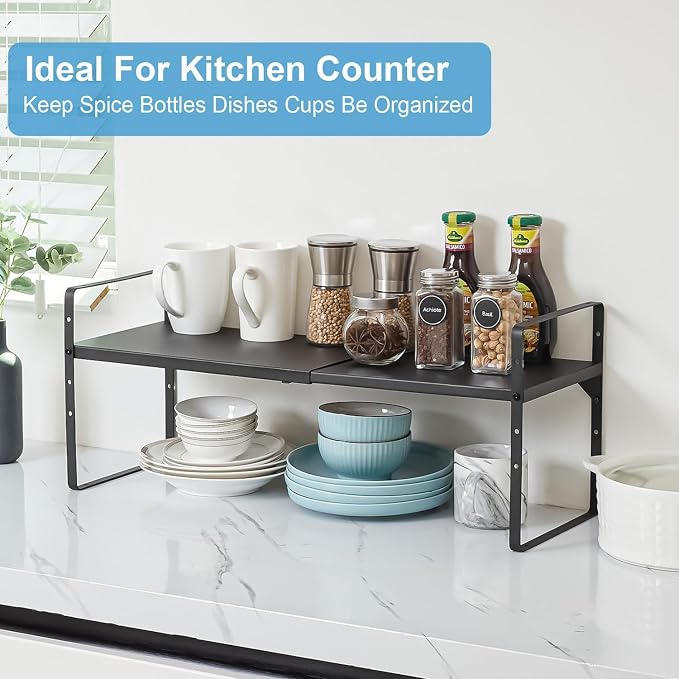 Set of 2 Expandable Cabinet Shelf Organizer, Stackable Kitchen Countertop - Image 8