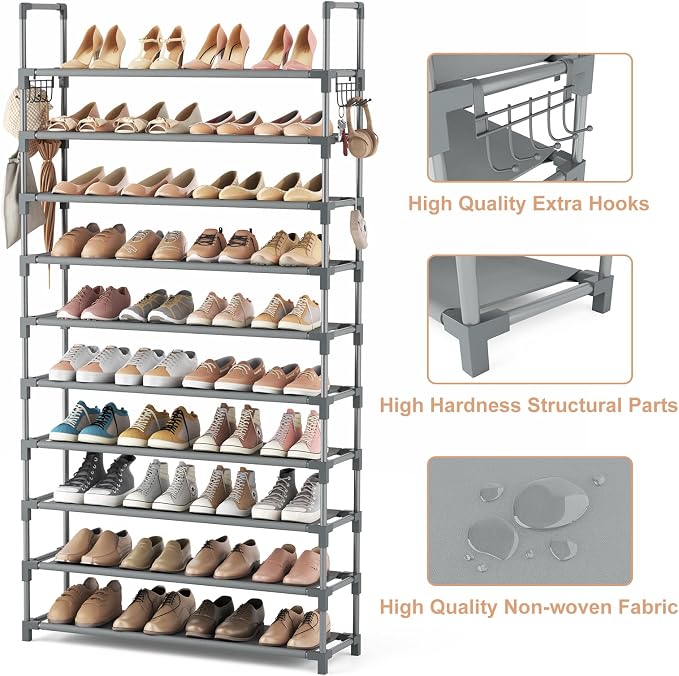 VTRIN 10 Tiers Shoe Rack Tall Large Capacity Wide Shoe Organizer Sturdy Shoe - Image 4