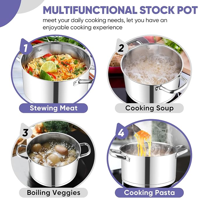 TeamFar 6QT Stainless Steel Stock Pot, Tri-ply Base Cooking Pasta Sauce Soup Pot - Image 7