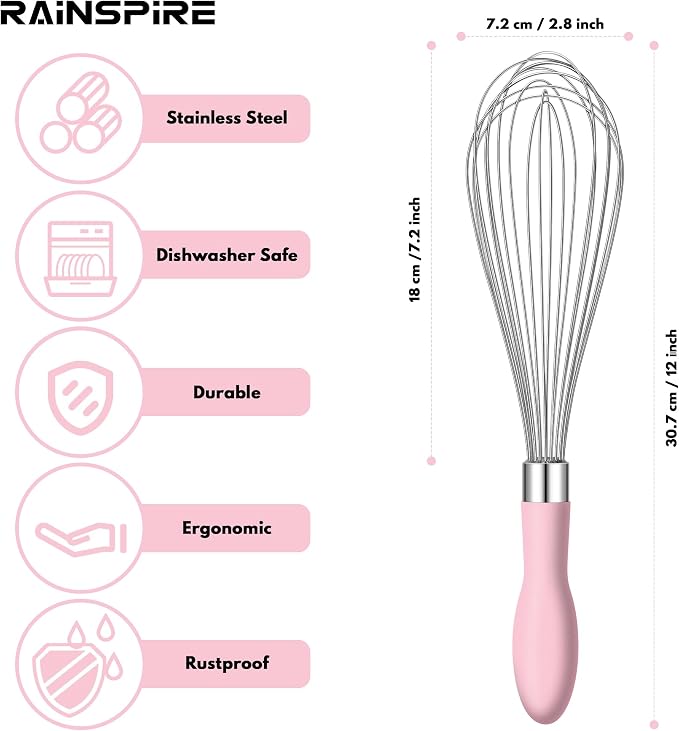 Rainspire 12-Inch Wire Whisk Stainless Steel, Balloon Whisks - Image 2