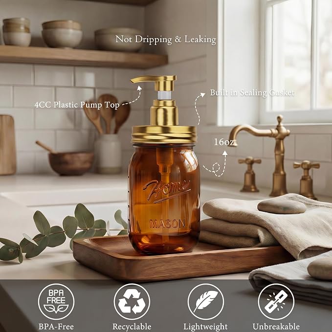 Amolliar Plastic Mason Jar Soap Dispenser - Image 2
