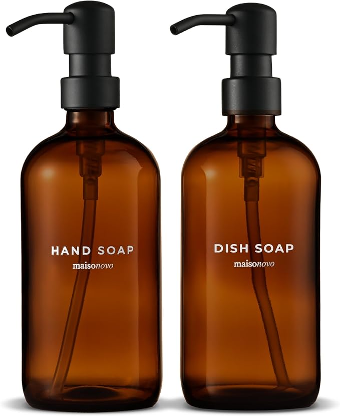 MaisoNovo Soap Dispenser 2-Piece Set | 16.9oz Amber Bottles by MaisoNovo-TheArtofSustainableLiving