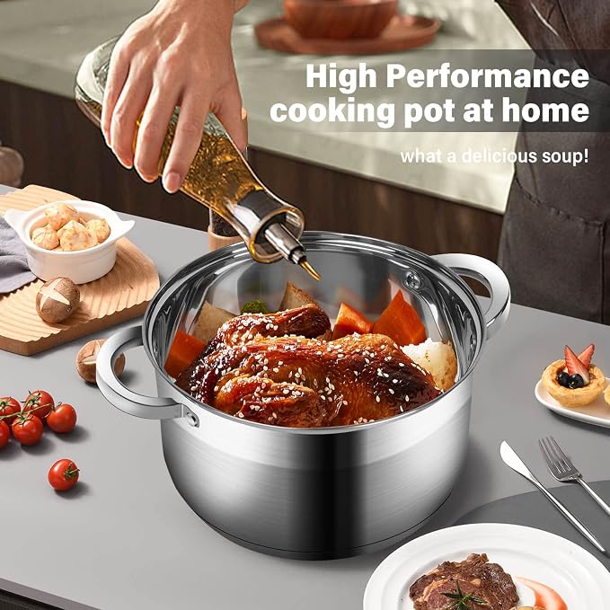 10 Quart soup Pot with Glass Lid, Premium Food-Grade Stainless Steel Stock Pot - Image 6