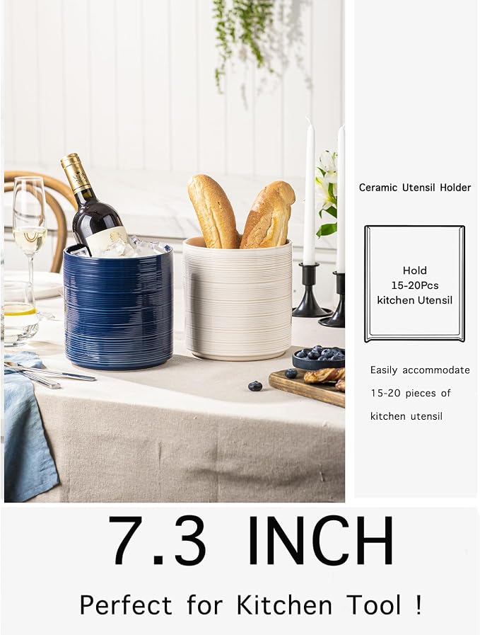 Large Utensil Holder for Kitchen Counter, 7.3” Ceramic Cooking Utensil Crocks - Image 4