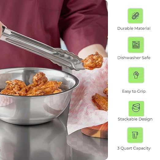 OCS Parts 3 Quart Mixing Bowls | Set of 2 | 9.75-Inch Stainless Steel - Image 4