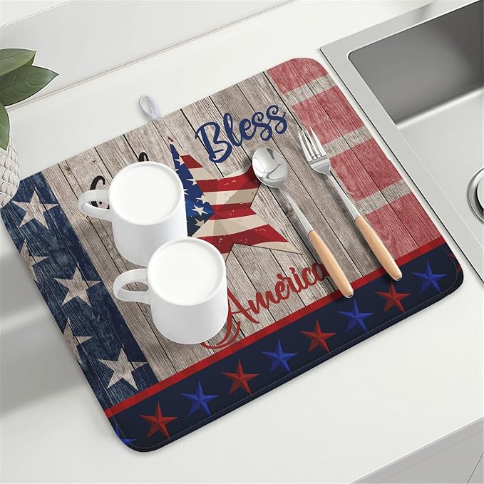 Kawani 4th of July Dish Drying Mat 18x24 Inch Patriotic God Bless America - Image 8