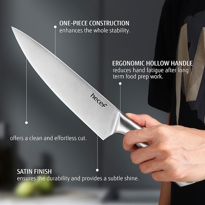 hecef Silver Kitchen knife set of 3, Satin Finish Blade - Image 4