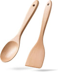 2pcs Wooden Spatula Spoon for Cooking, Thicker 12inch Coated Beech Wood Turners by HEFILD