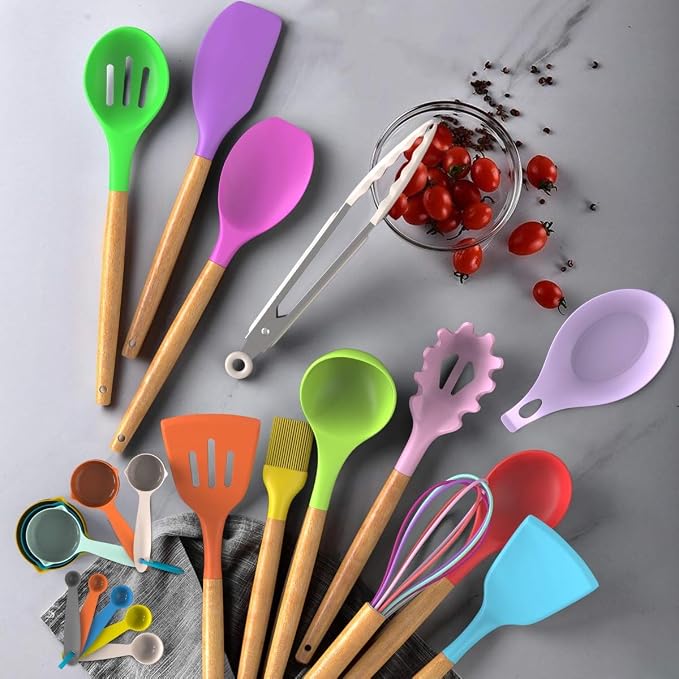 Umite Chef Kitchen Cooking Utensils Set, Wooden Handle Silicone Kitchen Gadgets - Image 2