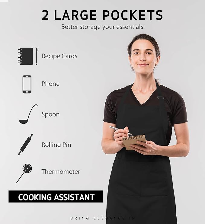 Syntus 12 Pack Bib Apron, Unisex Aprons Adjustable 100% Cotton - Image 4