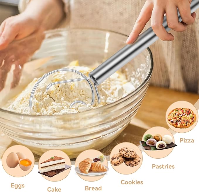 Danish Dough Whisk Stainless Steel Hook Dutch Baking Tool Bread Sourdough Mixer - Image 4