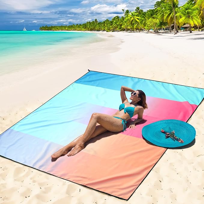 WIWIGO Beach Blanket Waterproof Sandproof Beach Mat 79" X 83"/10'x9'for 2-8 - Image 6