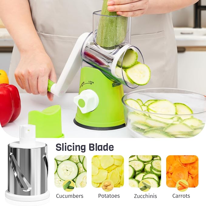 Rotary Cheese Grater Hand Crank, 3 Blades Slicer Shredder, Cheese Grater - Image 3